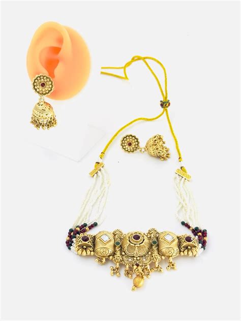 Multicolour gold plated choker set – Astikya