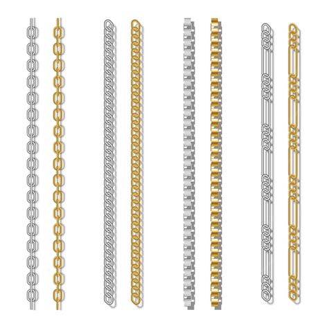 Jewelry chains in gold and silver different types of weaving realistic ...