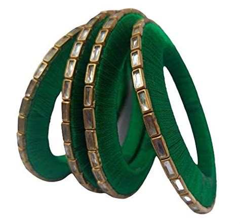 Buy Silk Threaded Bangdi/Kadda/Bangles, Green-4 Pieces (2.12) at Amazon.in