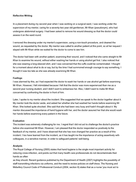 Image result for Reflective Writing Sample PDF