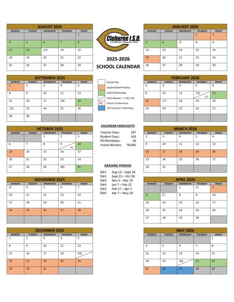 Cleburne ISD School Calendar 25-26 [PDF] - EduCounty