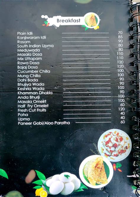 Menu at Up & Above, Amravati