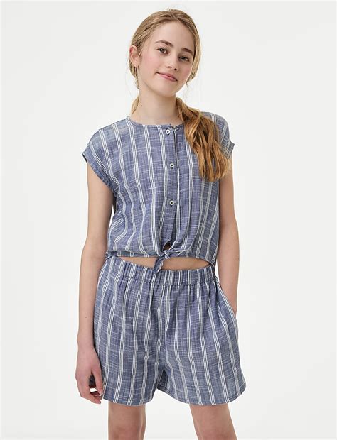 Buy Cotton Rich Striped Playsuit (6-16 Yrs) at Marks & Spencer