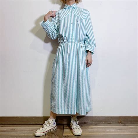 80s sax blue and white stripe shirt dress | LEMON