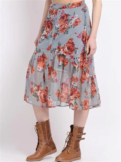 Floral Print Flared Skirt