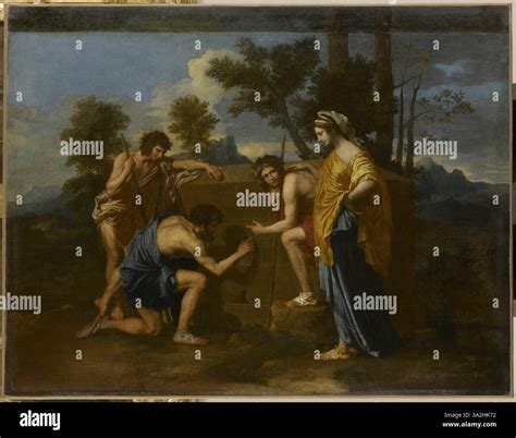 The painting depicts a pastoral scene with shepherds in Arcadia ...