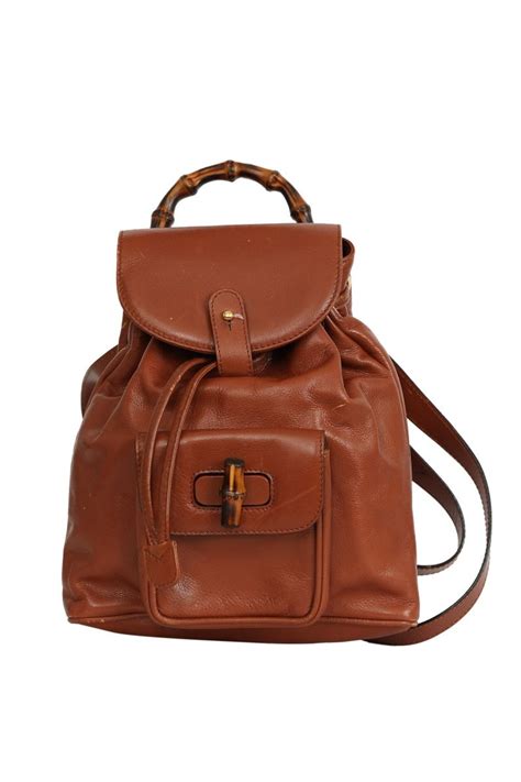 Gucci Bamboo Brown Leather Mochila Backpack
