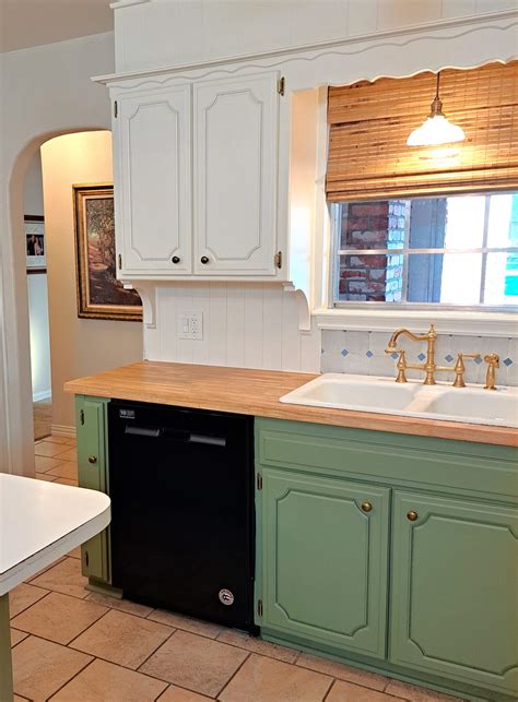 Lovely Sage Green Cabinets with Butcher Block Countertops