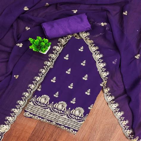 Purple Georgette Dress Material with Sparkling Sequin Embroidery