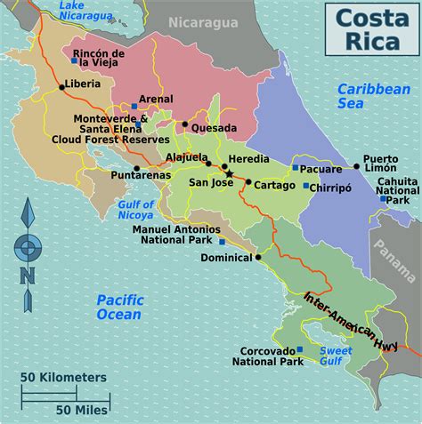 Costa Rica Regions Map - MapSof.net