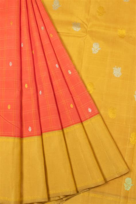 Orange Handloom Kanjivaram Silk Saree | Avishya.com