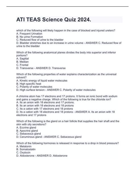 ATI TEAS Science Quiz 2024. - ATI TEAS 7. - Stuvia US