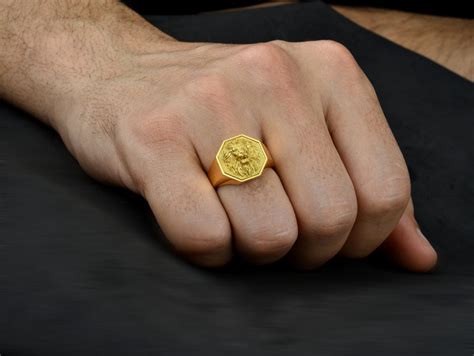 Buy 10K Gold Lion Mens Ring Signet Lion Rings 18K Gold Lion Head Online ...