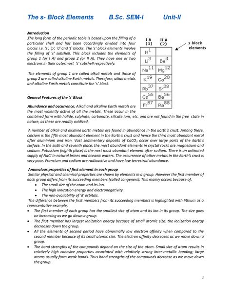 The s- Block Elements in chesmistry - Introduction The long form of the ...