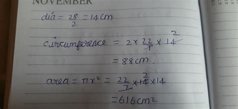 Find area and circumference of circle whose diameter is28 cm - Brainly.in