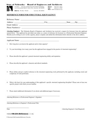 Fillable Online ea ne REFERENCE FORM FOR STRUCTURAL EQUIVALENCY ...