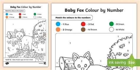 Baby Fox Colour by Number (teacher made) - Twinkl