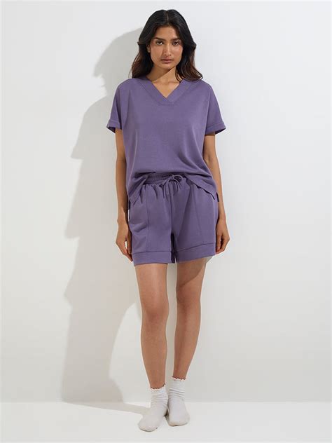 Buy Wunderlove Lavender Solid High-Rise Shorts from Westside