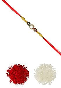 Buy Aheli Rakhi AD Ring with Wooden Beads Rakhi with Roli Chawal Tilak ...