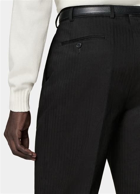 Black Herringbone Wide Leg Tapered Pants in Pure Cotton | SUITSUPPLY ...