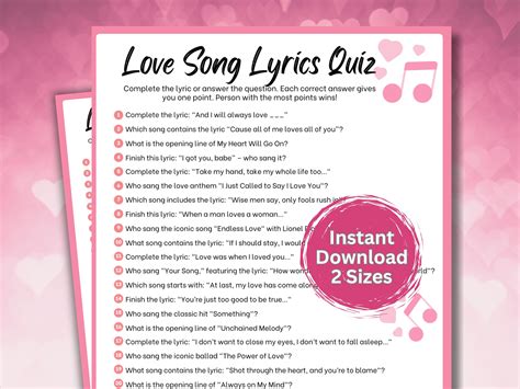 Valentine Finish the Lyrics Game Love Song, Guess the Lyrics, Name That ...