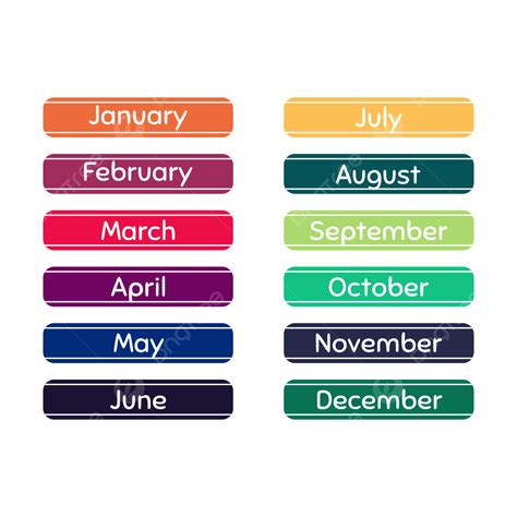 Months Of The Year, Month Of The Year Vector, Month Of The Year Labels ...