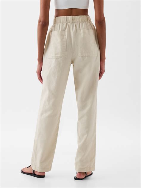 High Rise Linen-Cotton Pull-On Pants | Gap