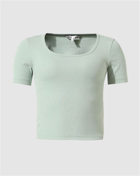 Green Ribbed Cropped T-shirt