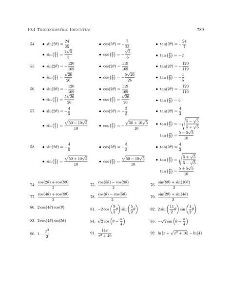 Trignometric (14) - notes - 10 Trigonometric Identities 789 sin(2θ ...