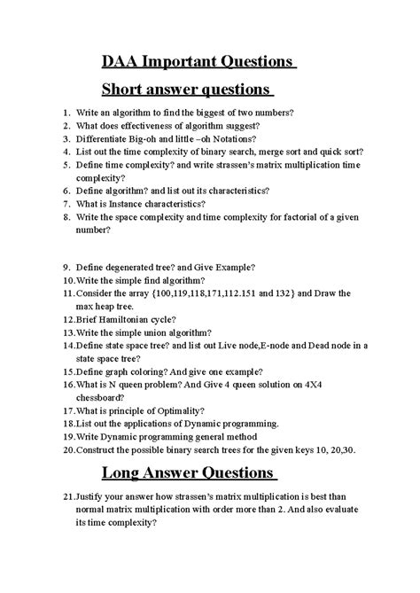 DAA Important Questions for Midterm Exam 1-1 - Studocu
