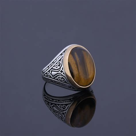 Buy Natural Tiger Eye Men's Gemstone Ring, Brown Stone 925 Silver ...