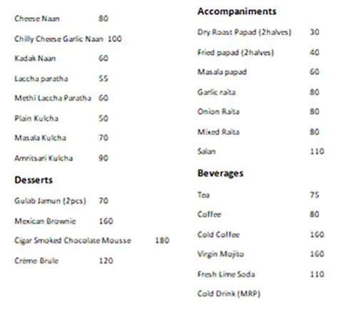 Menu at The Second Wife, Ranchi