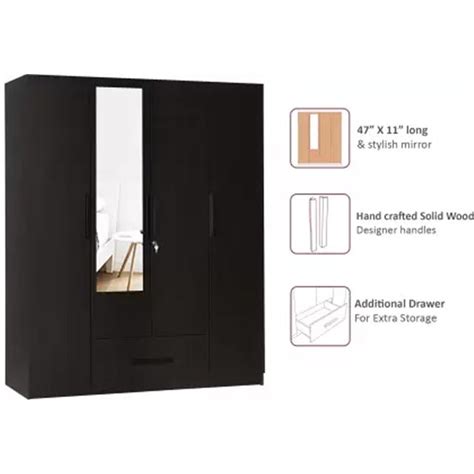 Classcomfort | Drawer With Mirror Engineered Wood 4 Door Wardrobe