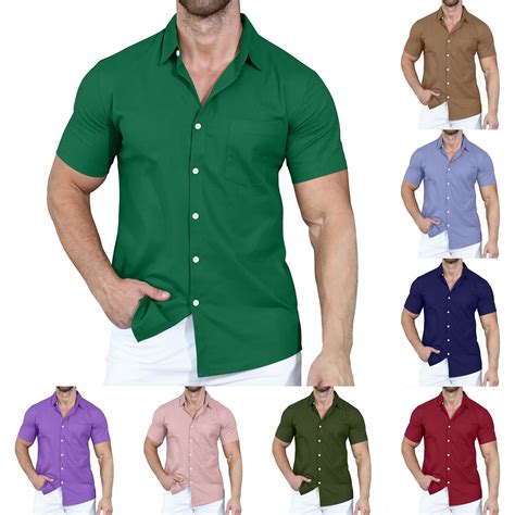Men's Short Sleeve Wrinkle Free Shirt Button Down Casual Summer Dress ...