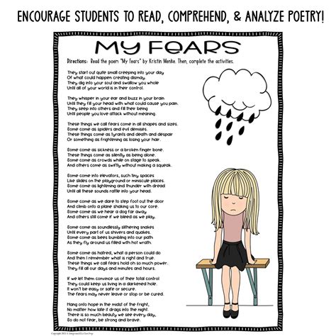 Kid Poetry Activities Worksheets Middle School Poem about Fears Quiz ...