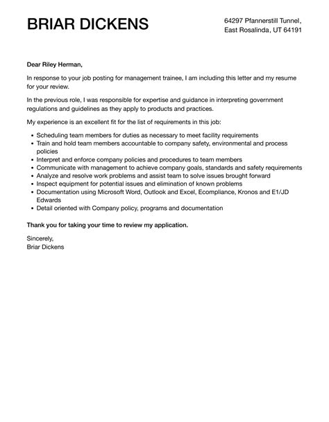 Management Trainee Cover Letter | Velvet Jobs