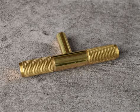 Cleopatra T Bar Solid Brass Knurled Cabinet Drawer Knob Pull – Spruce ...