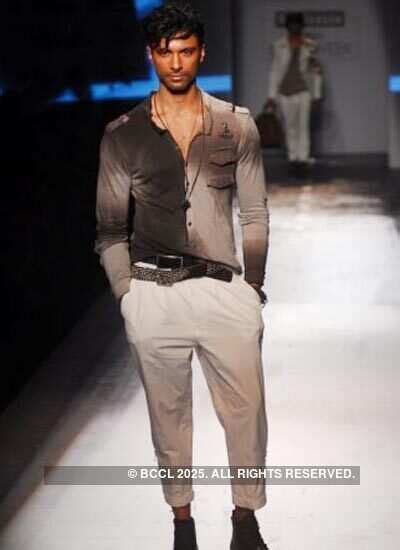 A model presents a creation by designers Rohit Gandhi and Rahul Khanna ...