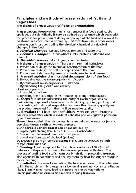 Principles of Preservation of Fruits and Vegetables: Methods ...