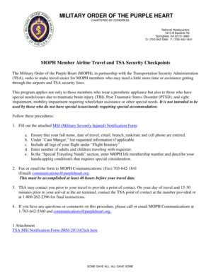 Fillable Online purpleheart TSA Form for Assistance with Airport ...