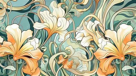 Background with decorative flowers art nouveau style vintage old art ...