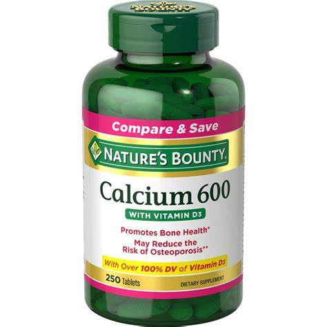 Nature's Bounty Calcium 600 + Vitamin D3 Tablets, 600 Mg, 250 Ct HSA ...