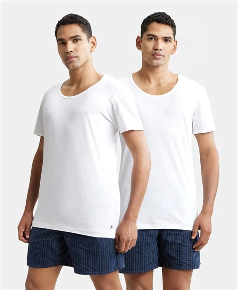 Buy Super Combed Cotton Round Neck Half Sleeved Vest - White (Pack of 2 ...