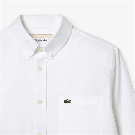 Lacoste White Long Sleeves Buttoned Collar Oxford Cotton Shirt for Men ...