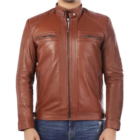 Cognac Men's Leather Bomber Jacket For Winters