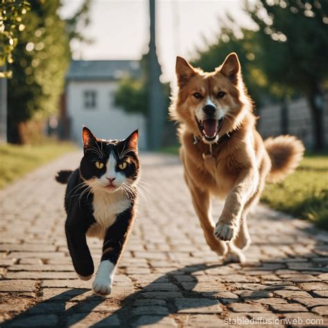 Angry Dog Chasing Lovely Cat | Stable Diffusion Online