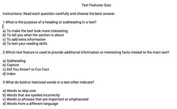 Image result for Informational Text Features Quiz