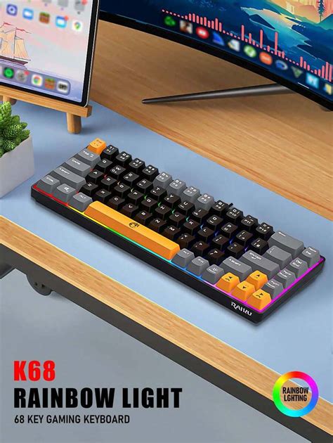 Customized Tri-Color Wired Mechanical Gaming Keyboard, 68 Keys, Backlit ...