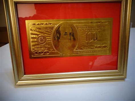 24 KARAT 99.9% GOLD USA *$100 DOLLAR BILL-FRAMED- NEW-LIMITED ...