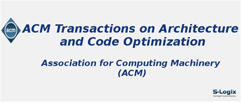 Architecture and Code Optimization - Impact Factor | S-Logix